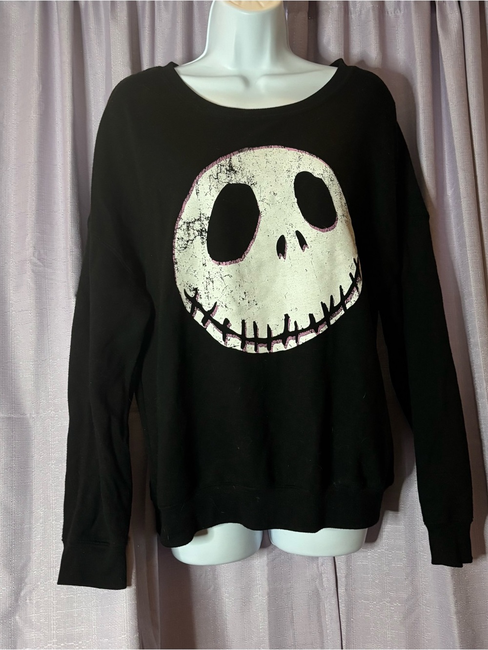 Disney Black Crewneck Sweatshirt with White Skull Graphic